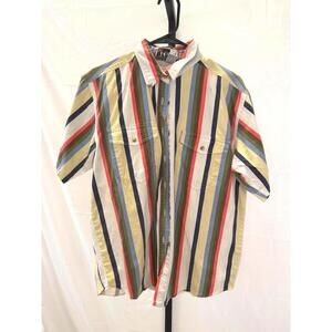 Kikomo Men's Striped Short Sleeve Button-Up Shirt Medium